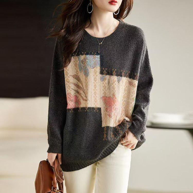 

Женский свитер крупной вязки 2025: Модный топ с длинным рукавом на весну/осень One Size серый