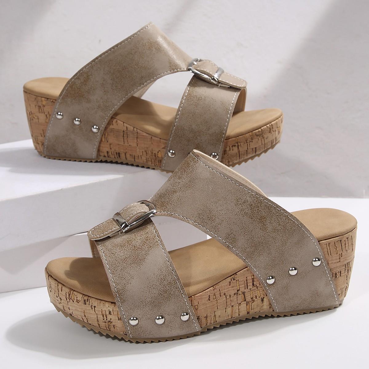 

Large size butterfly buckle wedge slippers wear 22 summer new European and American platform slippers 43 хакі