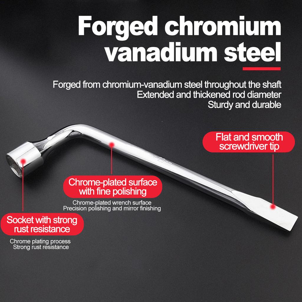 Car Spare Tire Lug Wrench - L type Hexagonal Head 17/19/21mm Slotted End Socket Repair Tool, Standard Tire Wrench