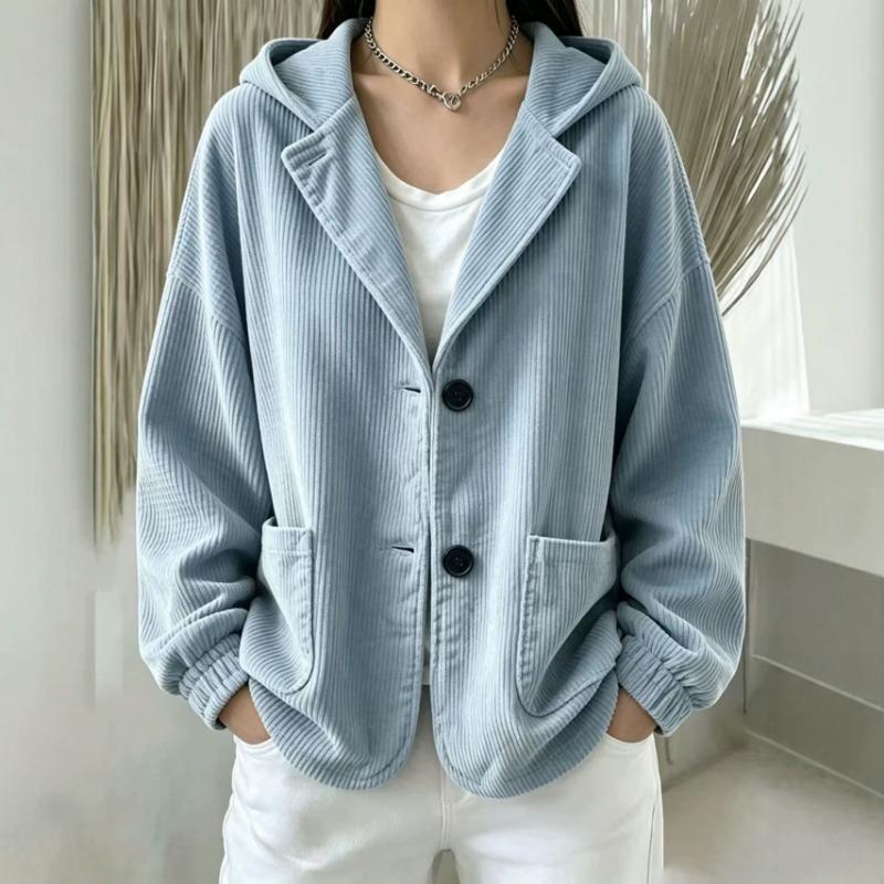 Women S Corduroy Hooded Button Pocket Casual Sweatshirt