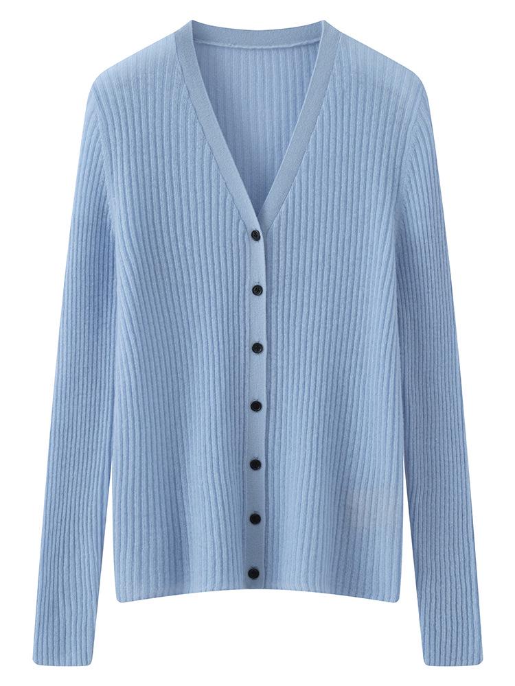 100% Pure Cashmere Women's V-Neck Cardigan – Autumn/Winter Knit Sweater Coat