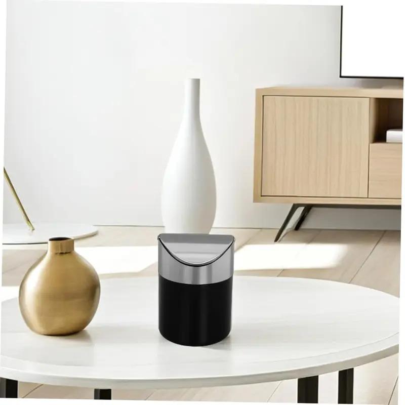 Mini Trash Can with Lid, Garbage Bin Brushed Stainless Steel Desk Trash Can for Bathroom, Office, Kitchen, Coffee Table