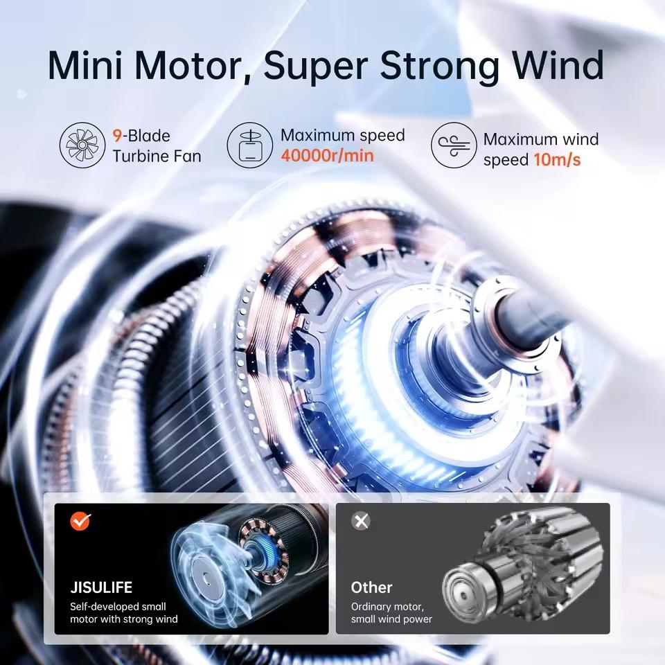 JISULIFE Life9 Handheld Turbo Fan Super Strong Wind 5 Speeds,Long Battery Life 5000mAh USB Rechargeable Multipurpose Pocket Fan