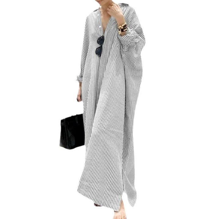 European & American Women's Plus Size Loose Striped Print Long Dress