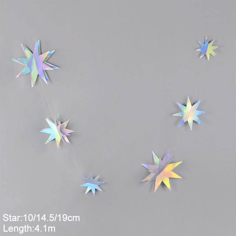 Laser Silver Paper Star Garland Banner Happy Birthday Party Decoration Girl Boy Baby Shower Wedding Christmas Wall Hanging Decor