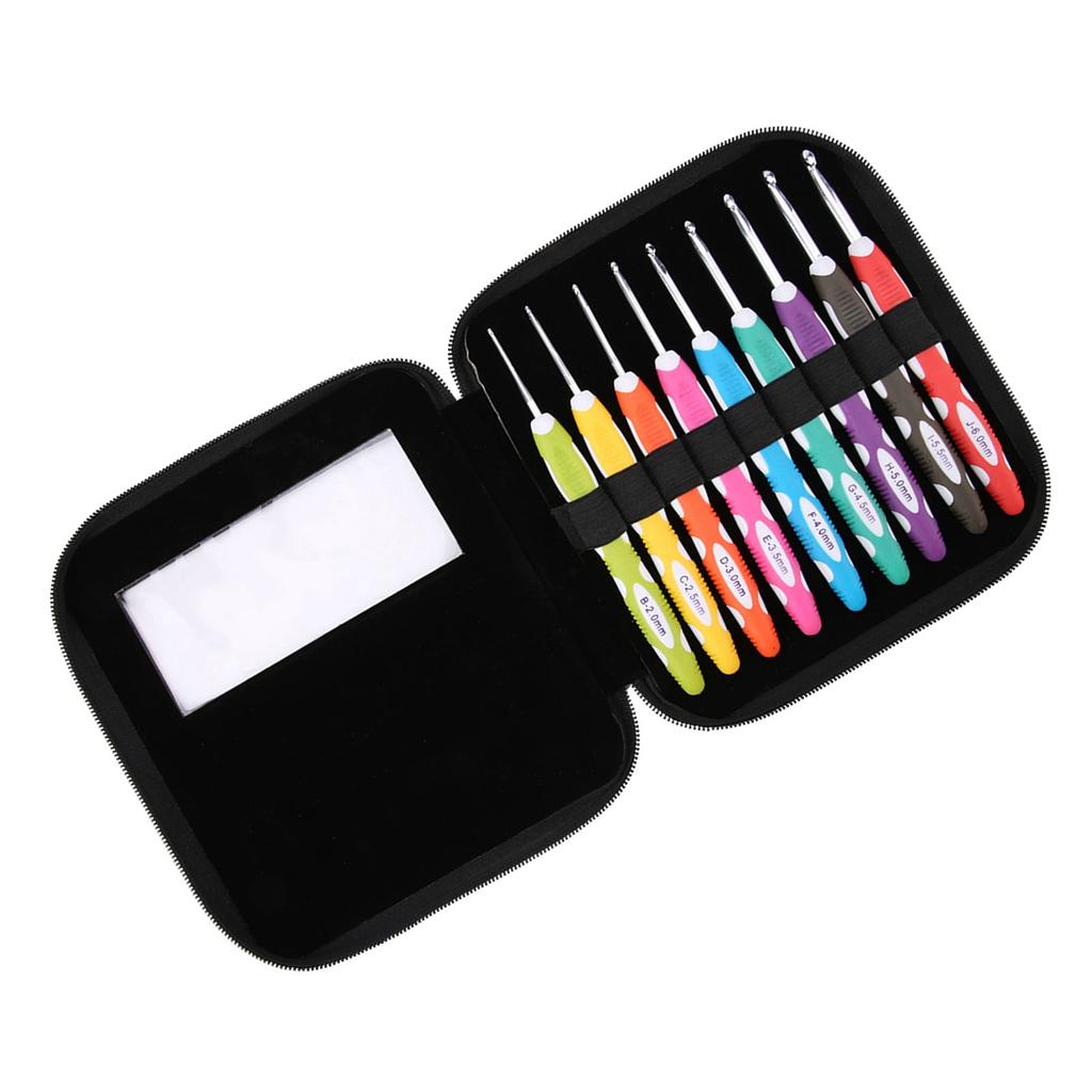 9PCS Häkelnadeln Set Stricken Glatte Nadeln Werkzeuge Ergonomischer Kunststoffgriff Aluminiumhaken