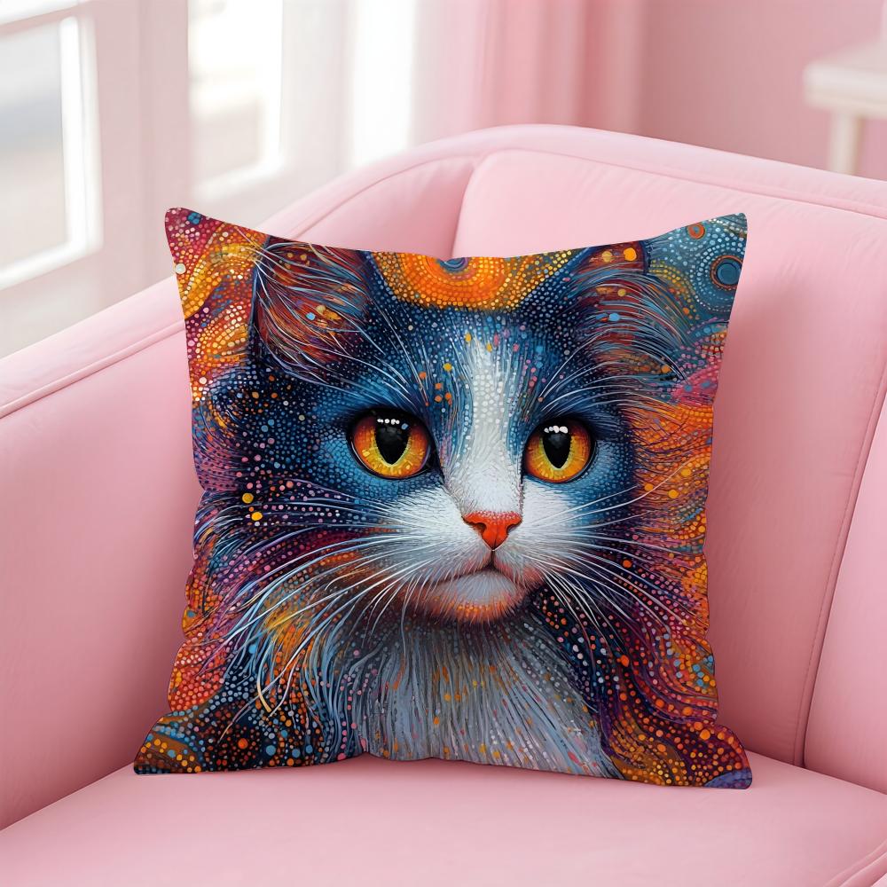Prints Of The Strange Cats Cushion Cover Linen Pillowcase Cover Soft Decor for Sofa Home Room