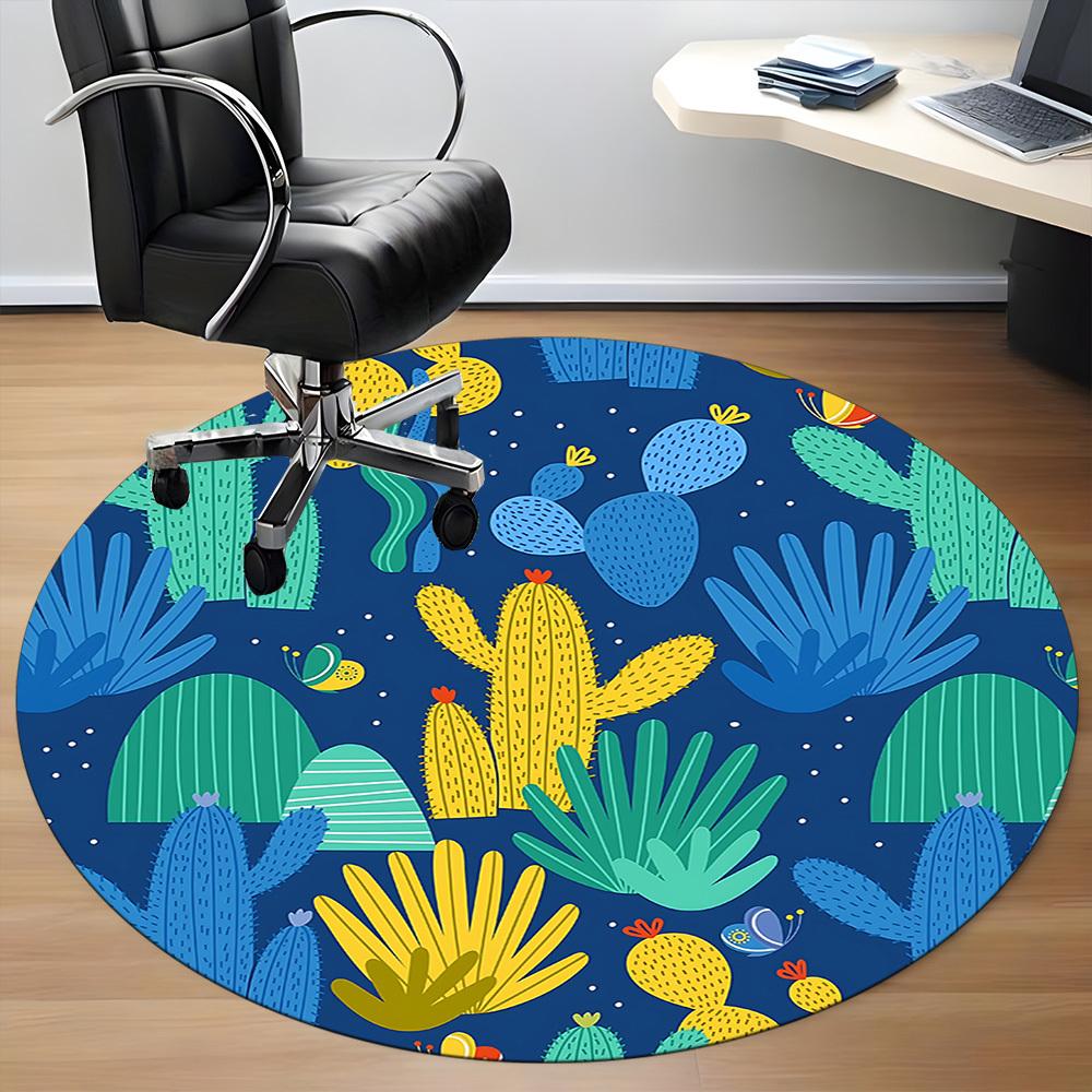 1pc Cactus Print Carpet, Round Non Slip Durable Large Size Office Carpet, Suitable for Office