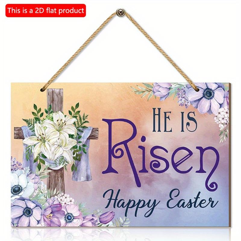 2d Flat 28*18.5cm, Easter Home Decoration, "He Resurrected", Creative Decorative Board with Wooden Cross Logo, for Home, Garden, Club Decor.