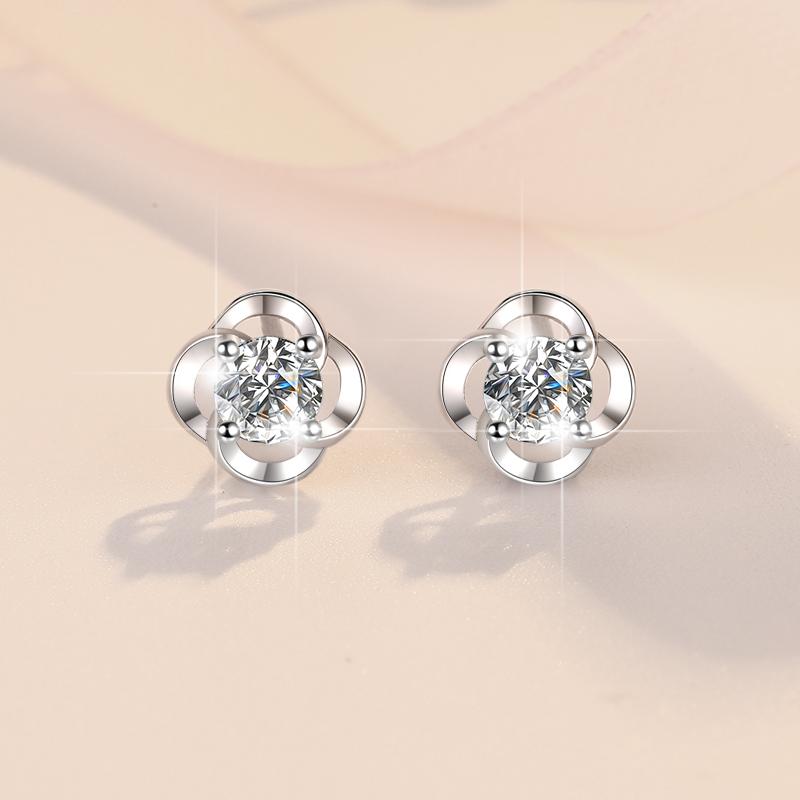 Fine Jewelry Flower Shape With GRA Certified 0.5CT Round Cut VVS1 Moissanite S925 Sterling Silver Studs Earrings of Women Gift