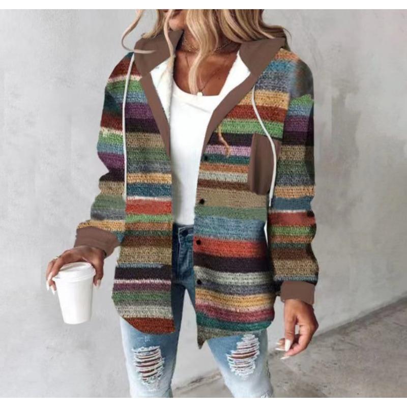 TIFICY Women's Fashion Casual Plaid Print Autumn Winter Long Sleeve Hooded Jackets & Coats