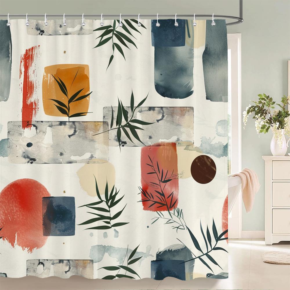 1 pack Minimalist art leaves printing shower curtain bathroom partition bathroom curtain with hooks home decorative curtain