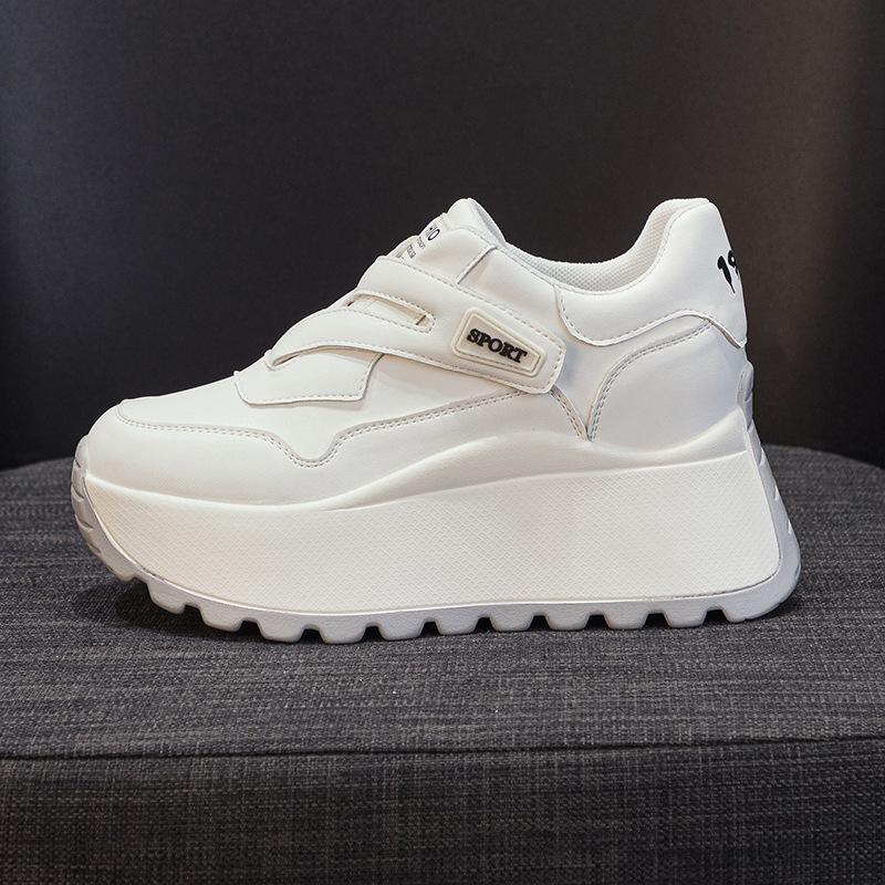 

Весенне-осенняя обувь из микрофибры 8 см, массивные кроссовки на платформе, женская повседневная обувь на танкетке, женская модная обувь для скейтбординга 40 белый