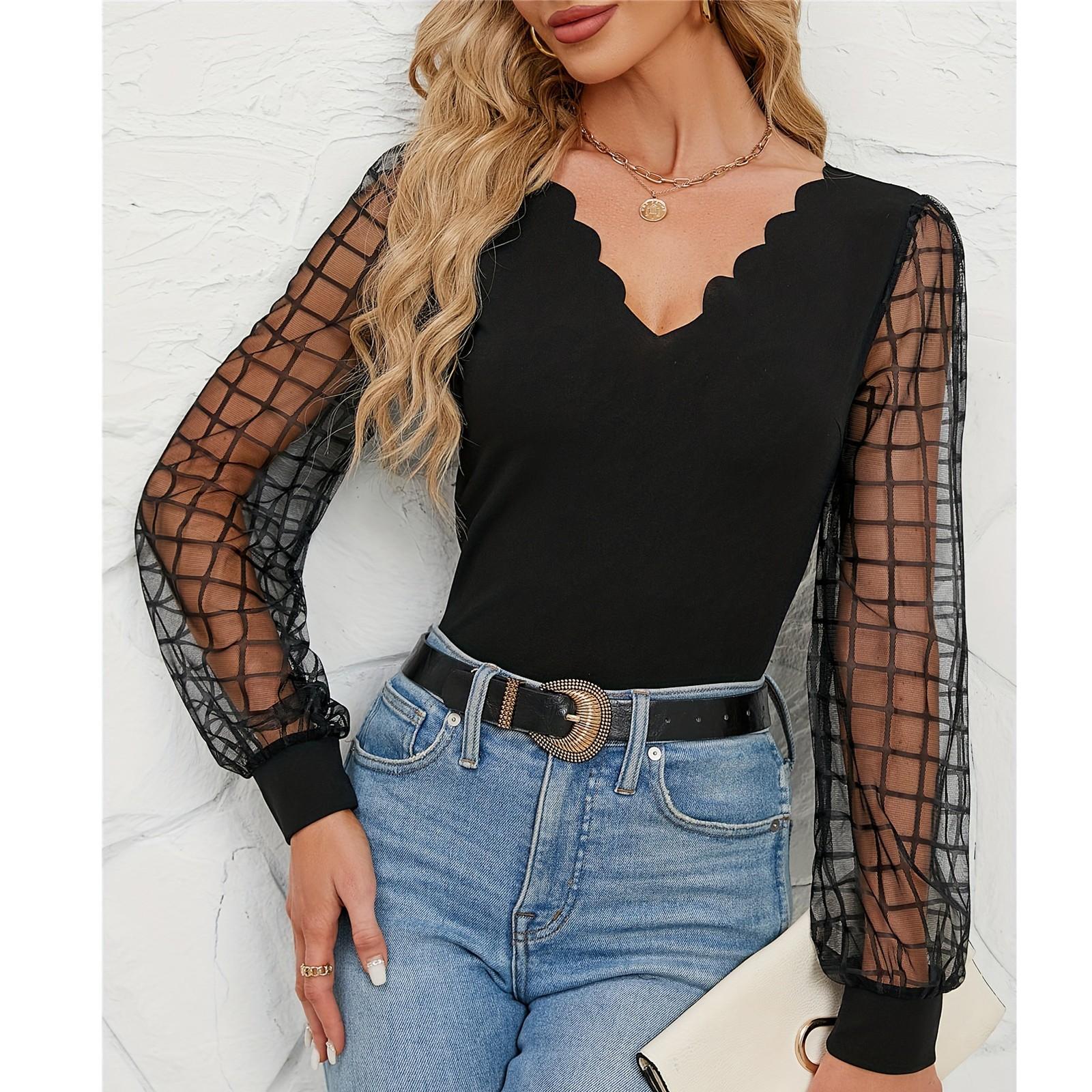 

Женская свободная повседневная однотонная рубашка с V-образным вырезом и рукавами-фонариками Модный топ Модный топ L чёрный