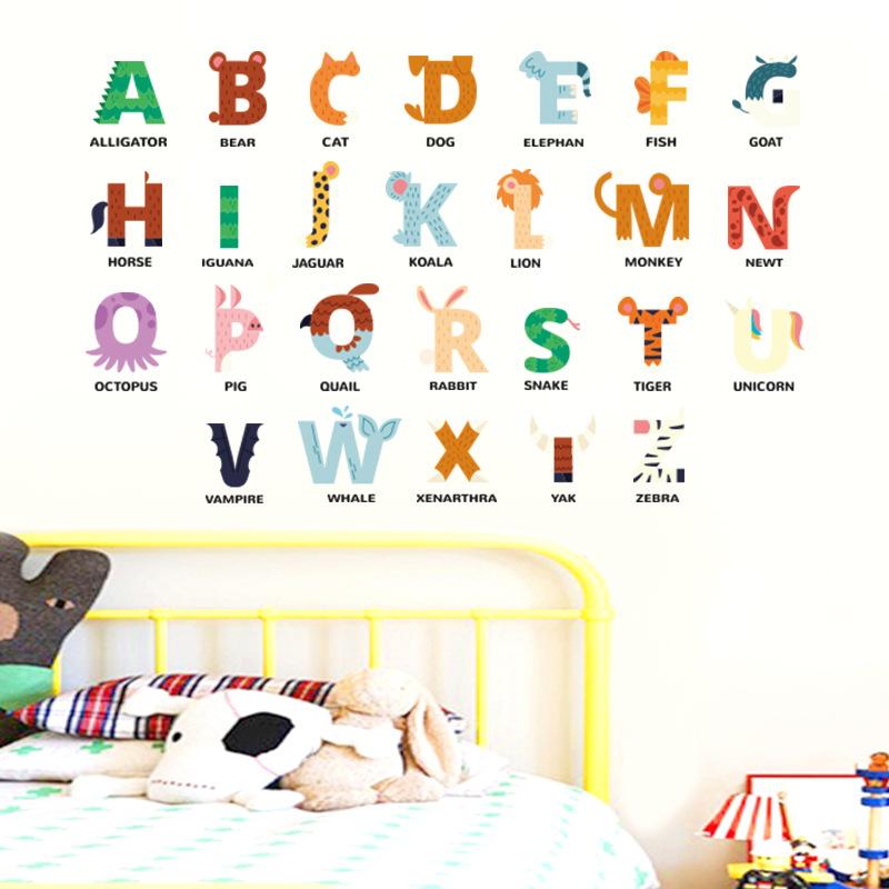 DIY Cartoon Wall Stickers Animal English Letters Astronaut Space Decals for Kids Room Nursery Living Room Decor Self Adhesive Vinyl Art