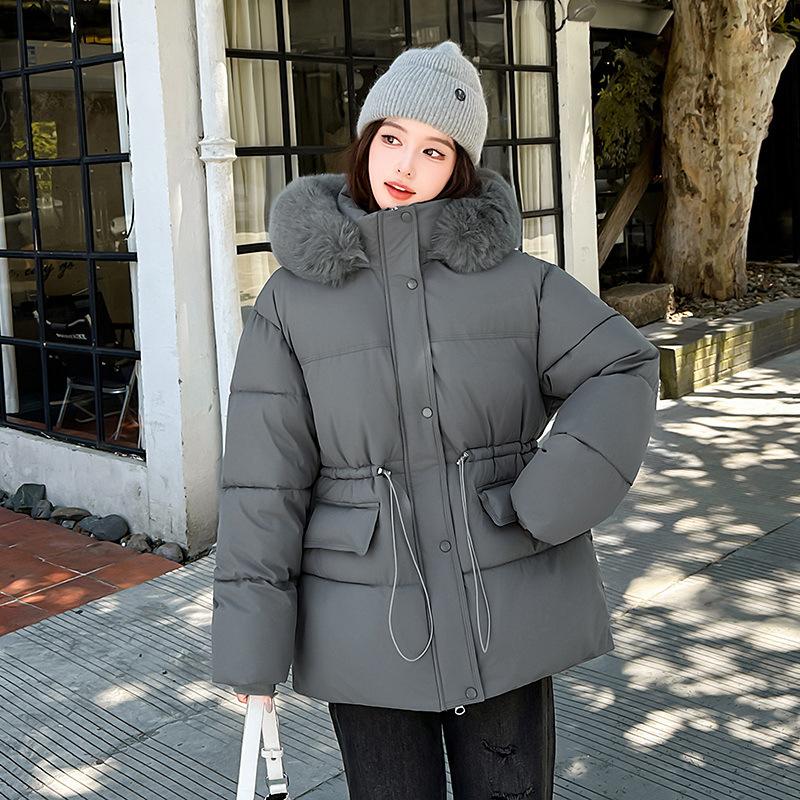 Waist Down Cotton Clothes Women's Long Thickened Warm Big Fur Neck Cotton-padded Clothes Jacket Tide