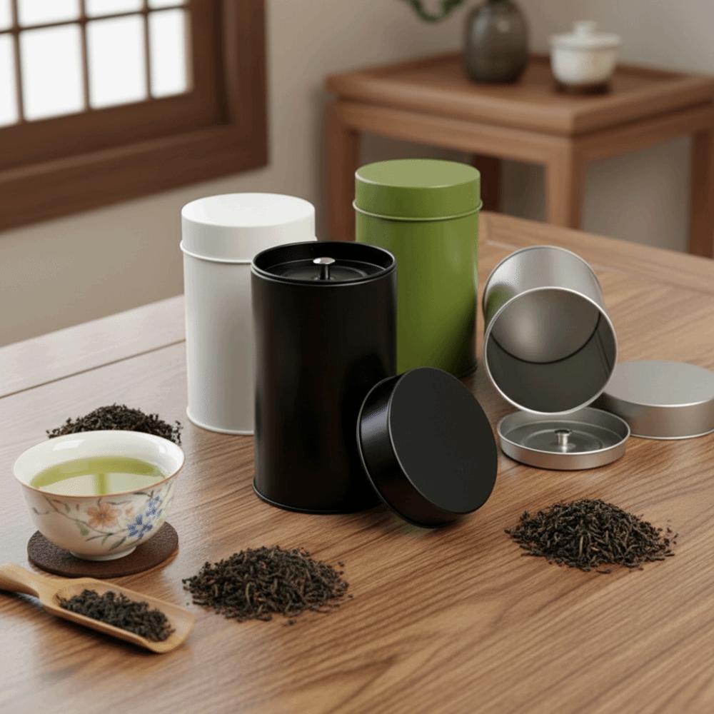 Dust-resistant Tinplate Tea Canister Double Seal Lid Tea Can Solid Color Tea Storage Box Candy