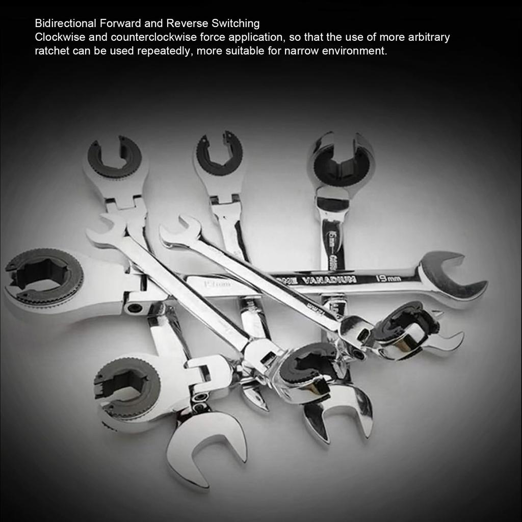 6-Piece Ratchet Wrench Set with Open Flex Head, Metric Ratchet Tube Wrench Set, 10-17mm 72-Tooth Gear Open Air Air Conditioner Tube Professional Adjus