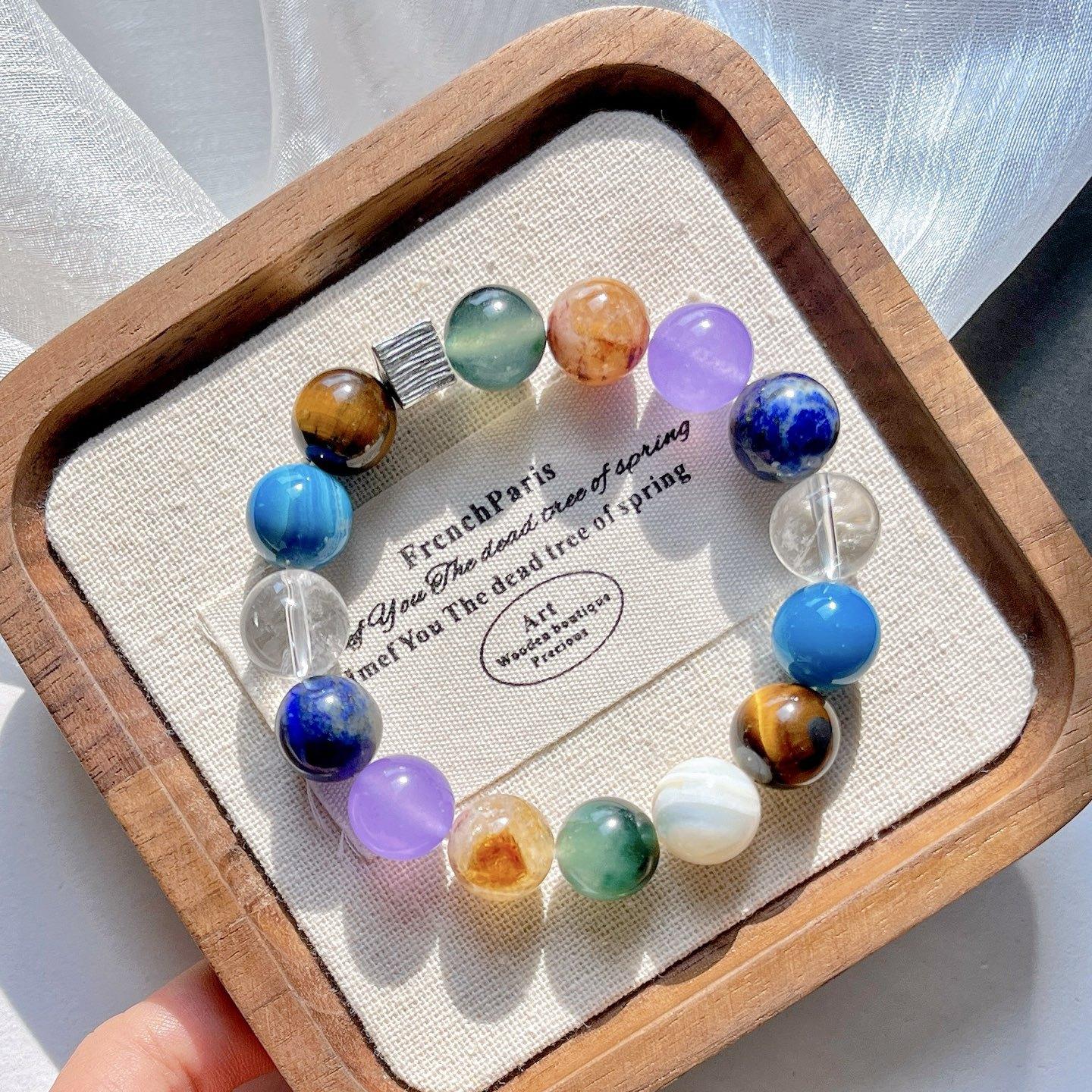 12Mm Quartz Rock Natural Yellow Tower Crystal White Crystal Tiger S Eye Design Sense Duobao Bracelet Bracelet