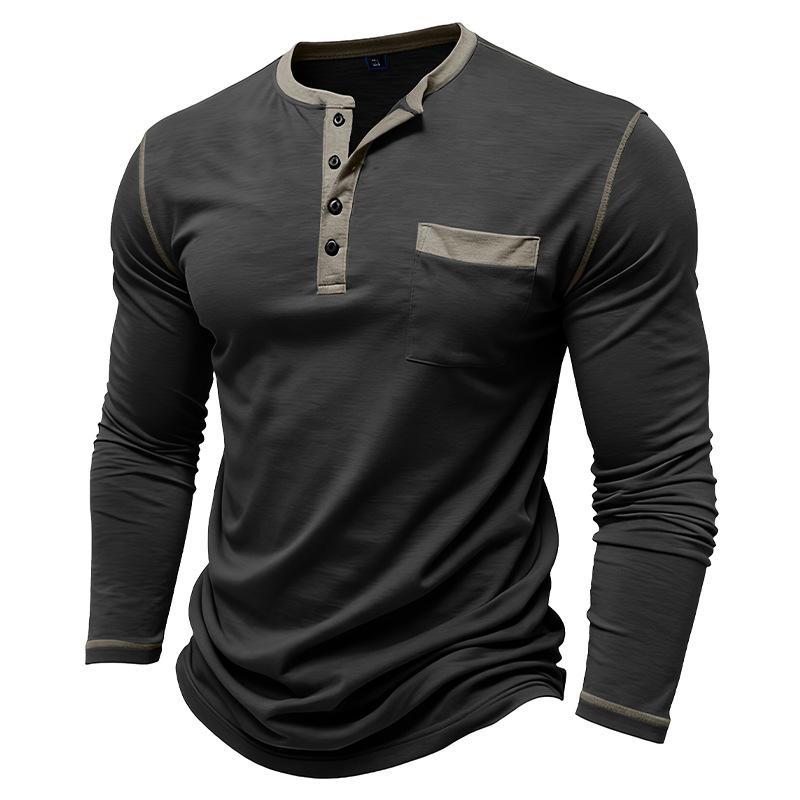 Shoulder Sleeves Men'S Long Sleeved Patchwork T-Shirt Casual Top