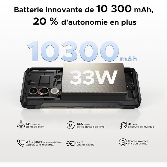 Telephone Portable Incassable 5G DOOGEE Blade 20 Turbo 32Go+256Go 6.6” Smartphone Robuste Android 15 50MP 10300mAh IP68/NFC Noir