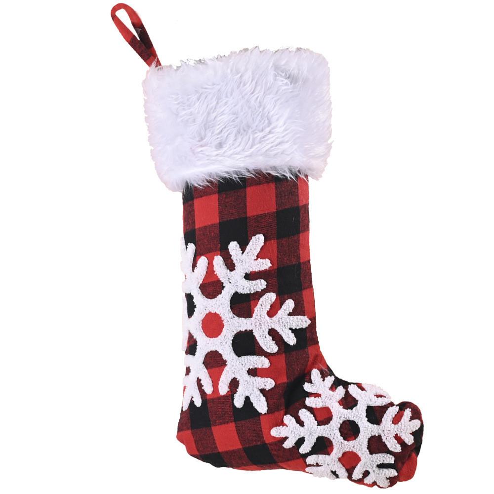

Red Unique And Black Plaid Christmas Stockings With Whimsical Snowflake And Reindeer Patterns For Cheer Holiday