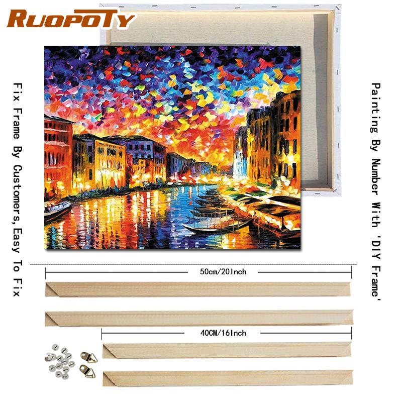 RUOPOTY Abstrakt by DIY-maleri etter tall Landsacpe-bilde Lerretsmaling Håndmalt for hjemmeinnredning 40x50 cm med gjør-det-selv-ramme