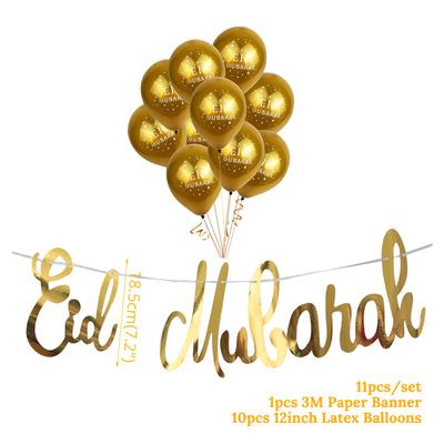 Decoração EID Mubarak Faixa de guirlanda de bandeirinhas pretas e douradas com balões Suprimentos para festa EID Feliz Ramadã Decoração para festa Eid em casa
