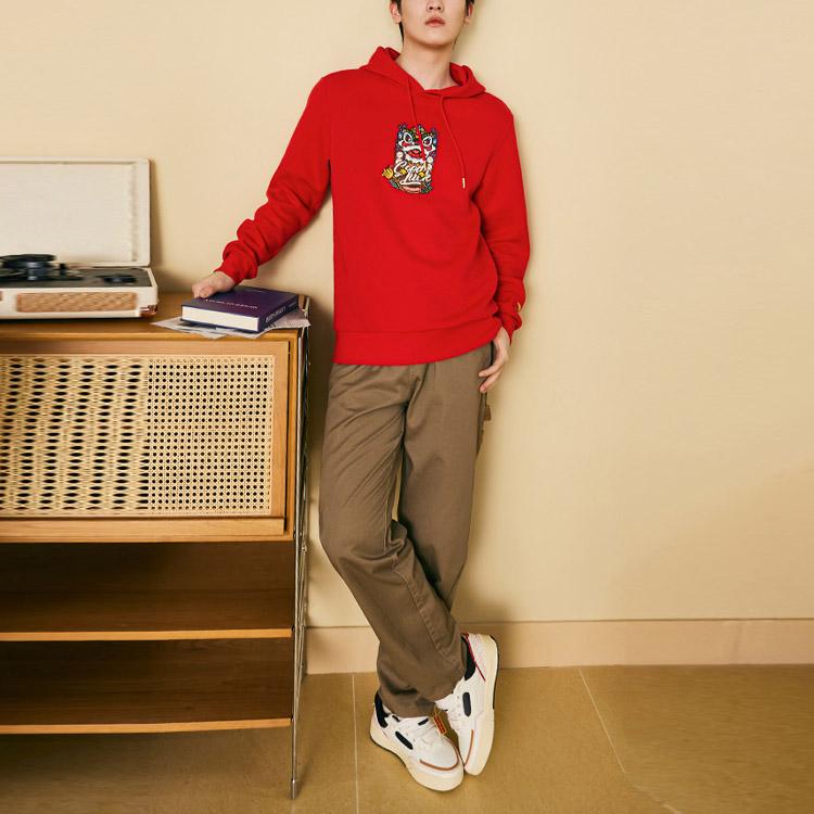 Anta Lion Head Embroidery Casual Hoodie Unisex Tops Red 152318713-1