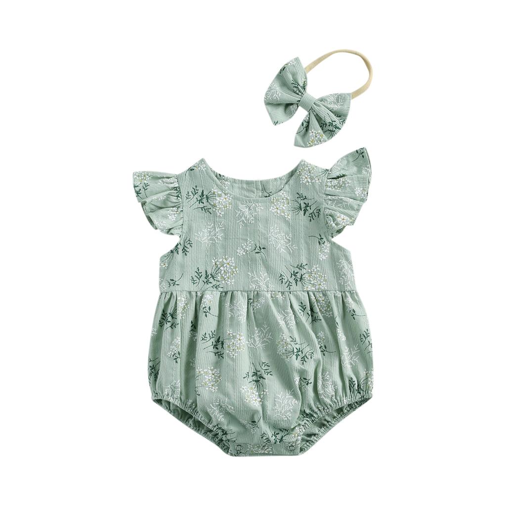 Newborn Infant Baby Girls Romper Cotton Fly Sleeve Floral printed Jumpsuit With Headband Toddler Soft Clothes Outfits