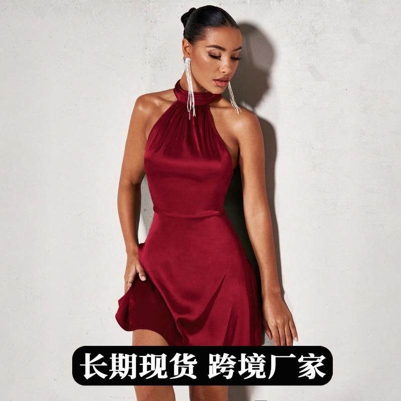 Hot New Women s Clothing New Blue Dress Feminine Sexy Hot Girl Satin Skirt Clothes High-end S
