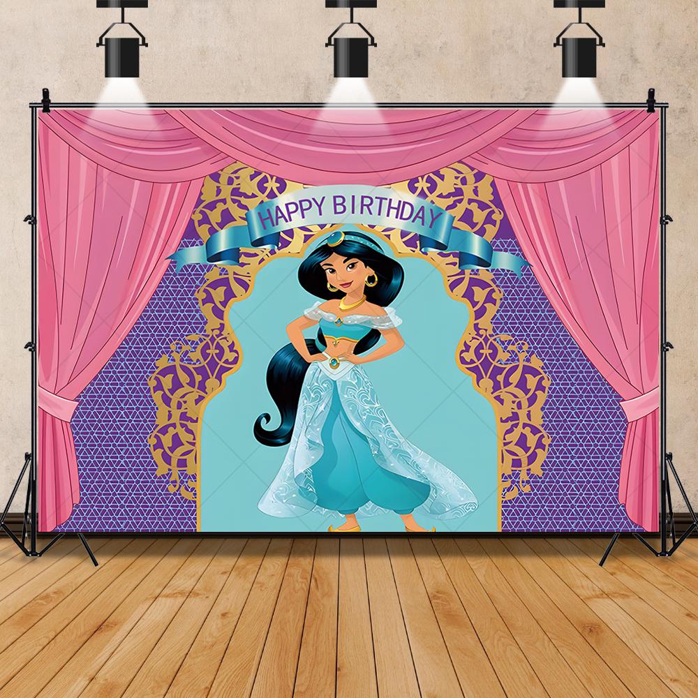 Princess Jasmine Aladdin Theme Background Children Girls Birthday Party Decoration Background Banner Baby Shower Supplies Props