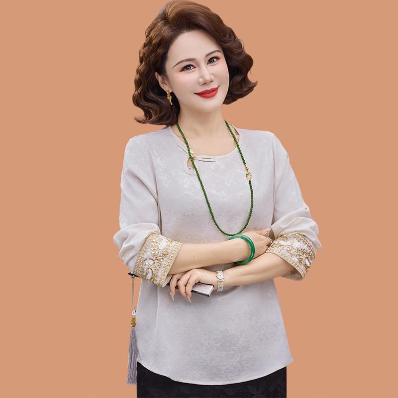 

Mom s Spring/Summer 2026 Long Sleeve T-Shirt: Stylish, Lightweight Top for Middle-aged Women 3XL (approx. 120-135 lbs)