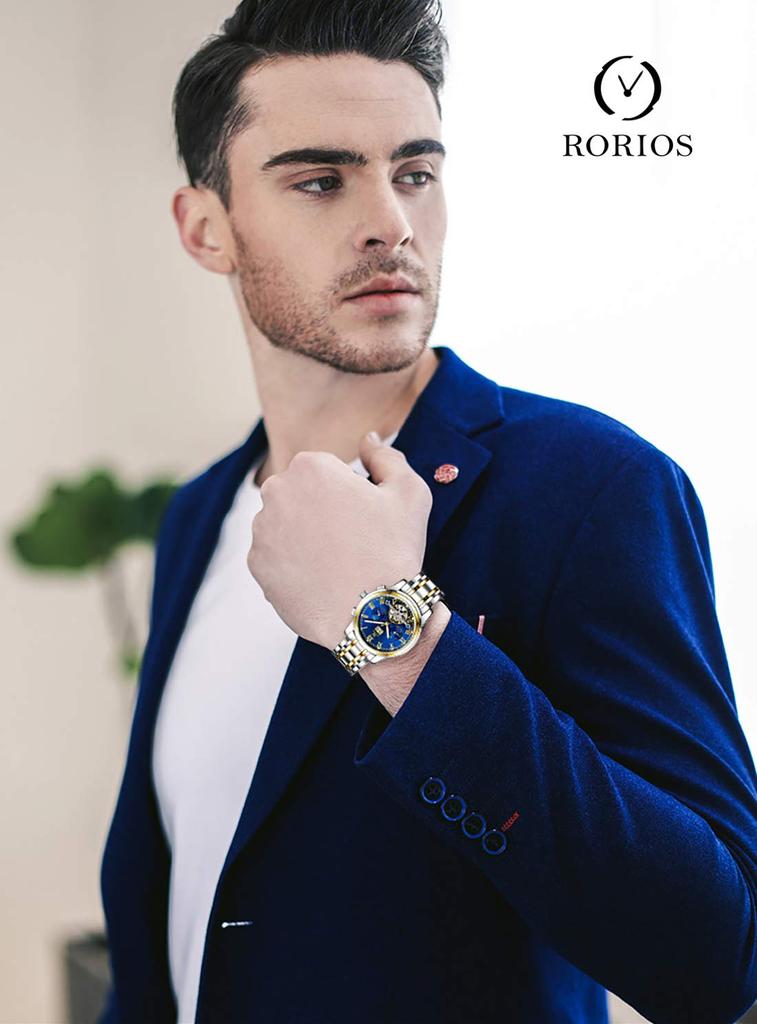 RORIOS Mechanical Business Date Stainless Steel Japanese Instruction Manual Included Men's Wristwatch, Hand-Wound, Watch, Luminous, Tourbillon,