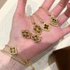 Elegant Floral Clover Bracelet Earring Necklace Set With Rhinestone Accents Copper Jewelry Women