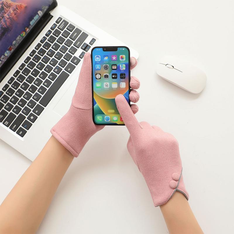 Zwei Tasten V-Manschette Wildleder Handschuhe Einfarbig Elegante Touchscreen Handschuhe Herbst Winter Warm Kalt-proof Weibliche Handschuhe