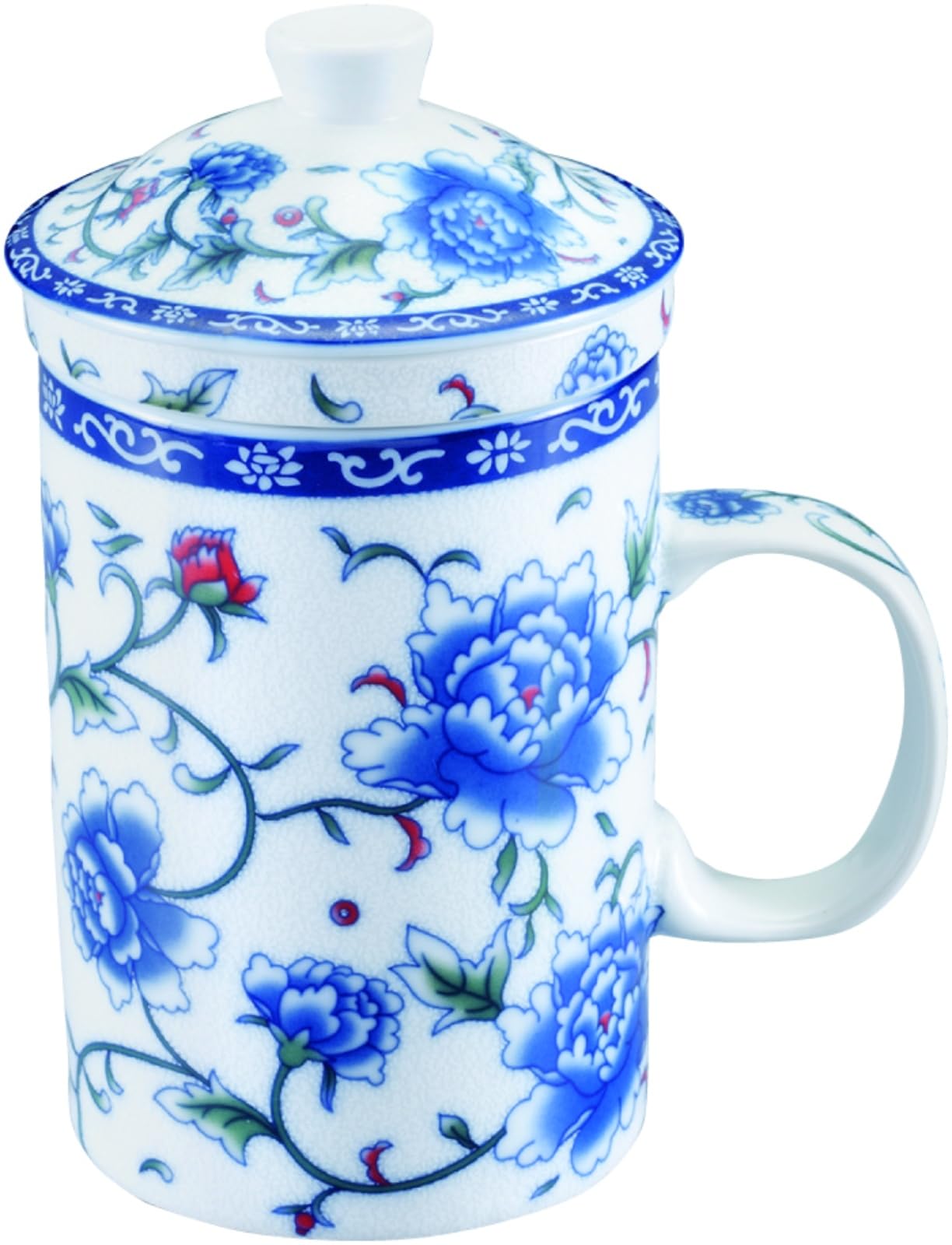 

Kanda Chinese Tea Mug with Strainer (71075) White Flower Design 468202