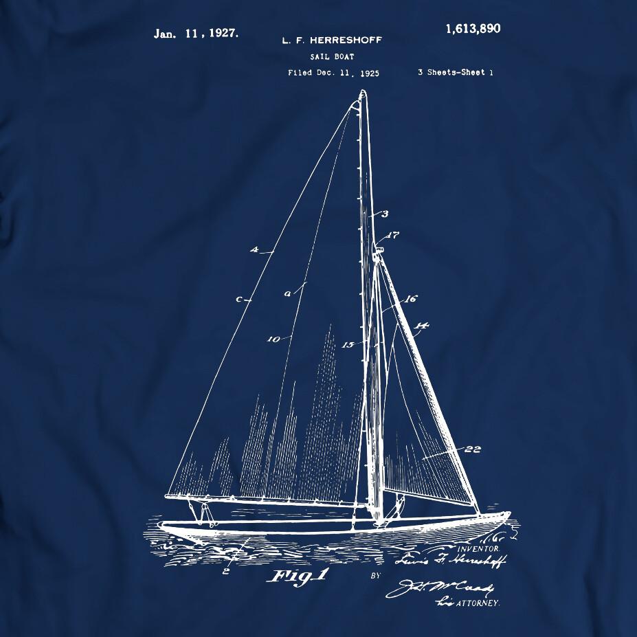 Vintage Sailboat Patent 1881 T-Shirt Mens Gift Idea Sailing Tee Holiday Gift M