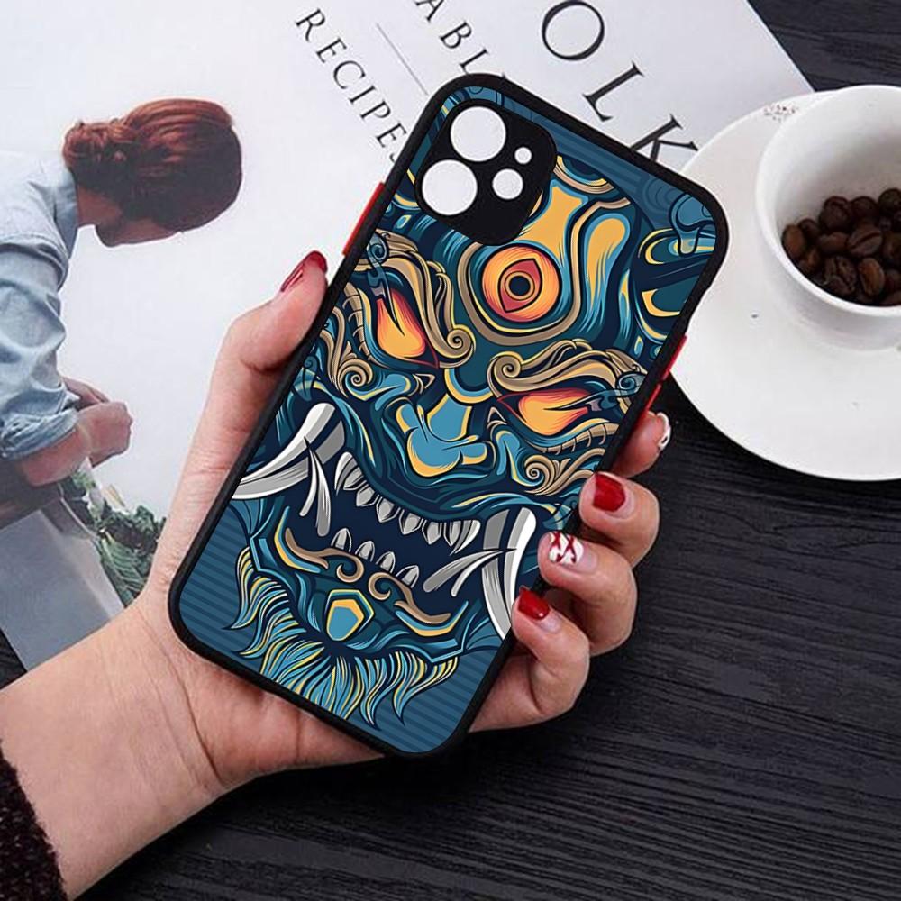 Samurai Oni Mask Phone Case For IPhone 14 11 12 13 Mini Pro Max 8 7 Plus X XR XS MAX Translucent Matte Cover
