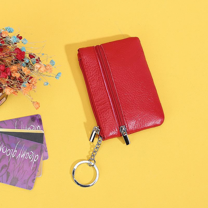 Leather Coin Purse Mini Key Ring Storage Baotou Layer Cowhide Large-Capacity Coin Purse Zipper Small Wallet