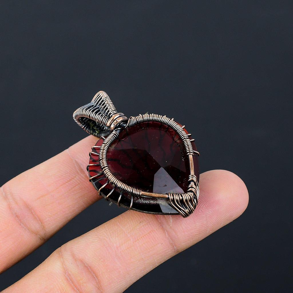 Tree Of Life Garnet Gemstone Pure Copper Wire Wrapped Handmade Jewelry Pendant For Gift