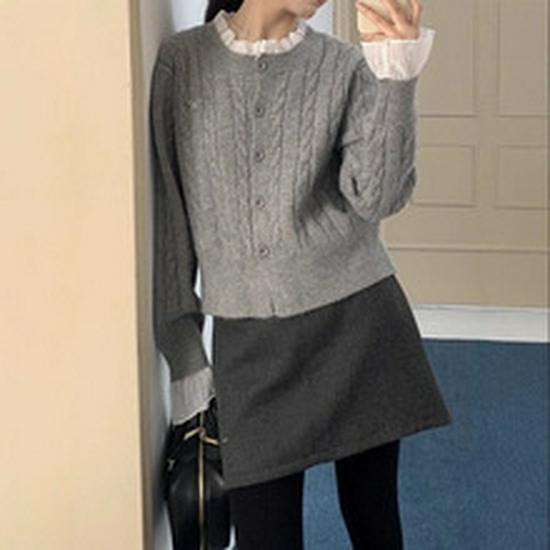 2025 Dámský útulný podzimní pruhovaný pletený kardigan - Petite, Dlouhý rukáv, Kulatý výstřih