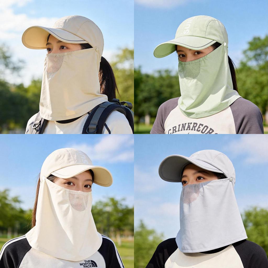 Polyester Baseball Cap With Removable Face Mask For Outdoor Sun Protection And Sports Activities