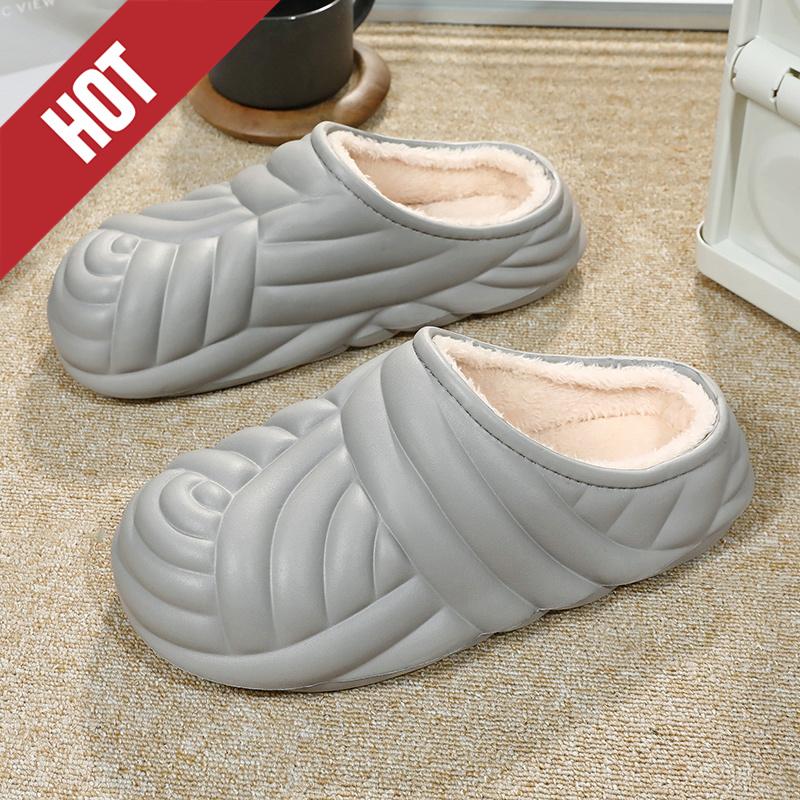 Mens Winter Slippers Waterproof Indoor House Shoes Big Size Warm Fur Plush Home Bedroom Slippers Slip On Concise Garden Shoes