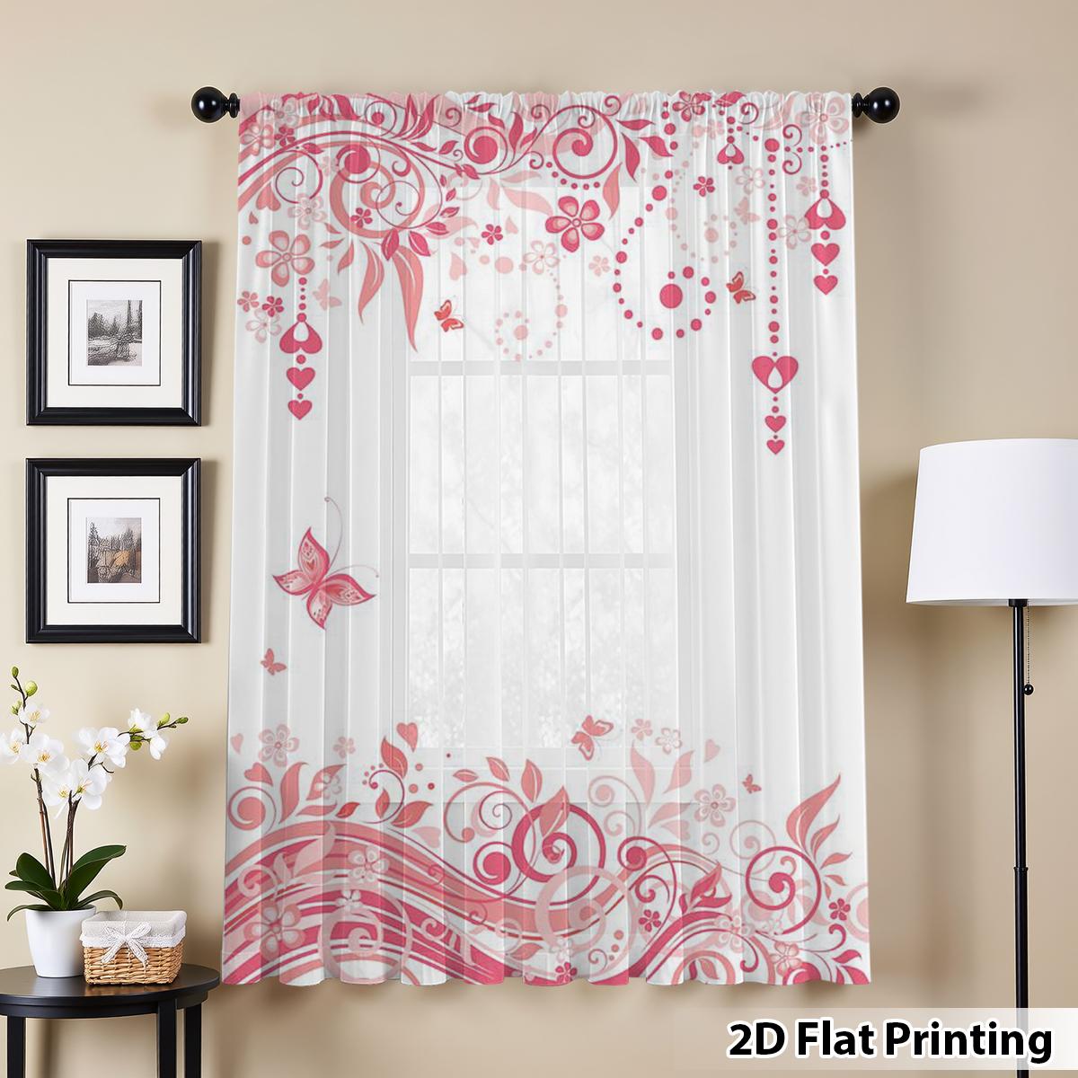 

Sweet Element Butterfly Rod Window Curtain Pink Tone Decorative Treatment Living Room Bedroom Girl Style Polyester Perfect For Sitting W100*H70(CM)-Grommet top&1PCS