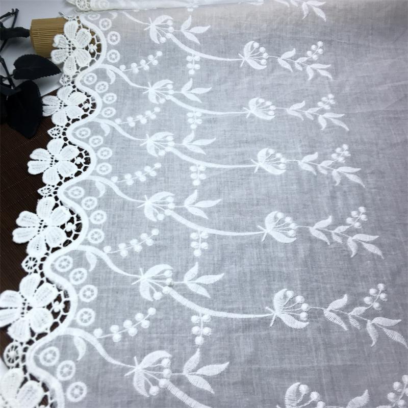 1m x 45cm White Cotton Embroidery Lace fabric for Sewing, Garment, Dress, Bra, Underwear