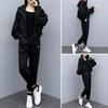 Women's Spring and Autumn Color Blocking Casual Suit Hooded Jacket + Pants Sports Aging Two Piece Set