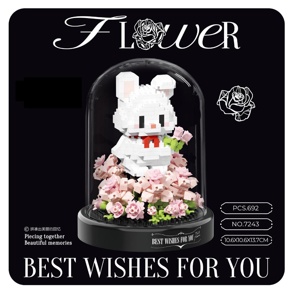 Idea Lovely Animal Nanobricks Rabbit Bear Dog Micro Diamond Block Flower Bricks Model Educational Toys Collection For Gifts