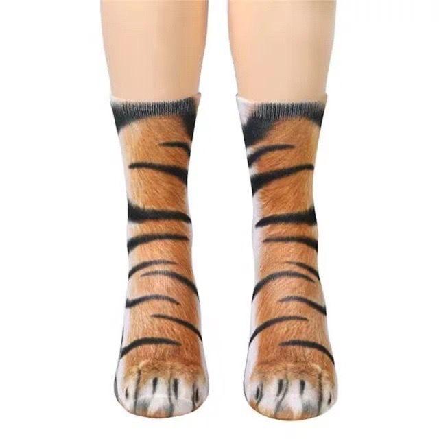 3D Animal Paw Mid-Calf Socks - Cartoon Print, Fun Hoof Design for Adults, Cat & Dog Styles
