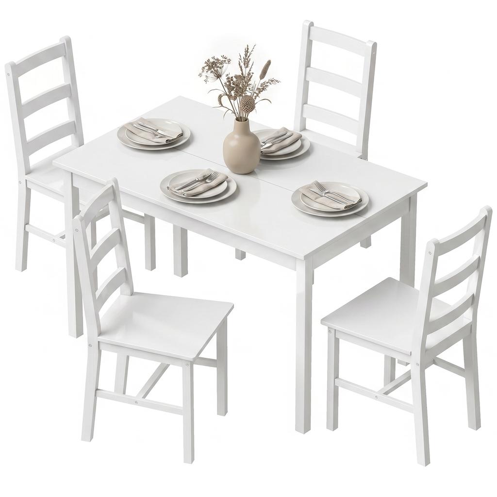 5 Piece Dining Room Set For 4 People Rectangular Dining Table And Chairs Made Of Solid Wood For Small Spaces White